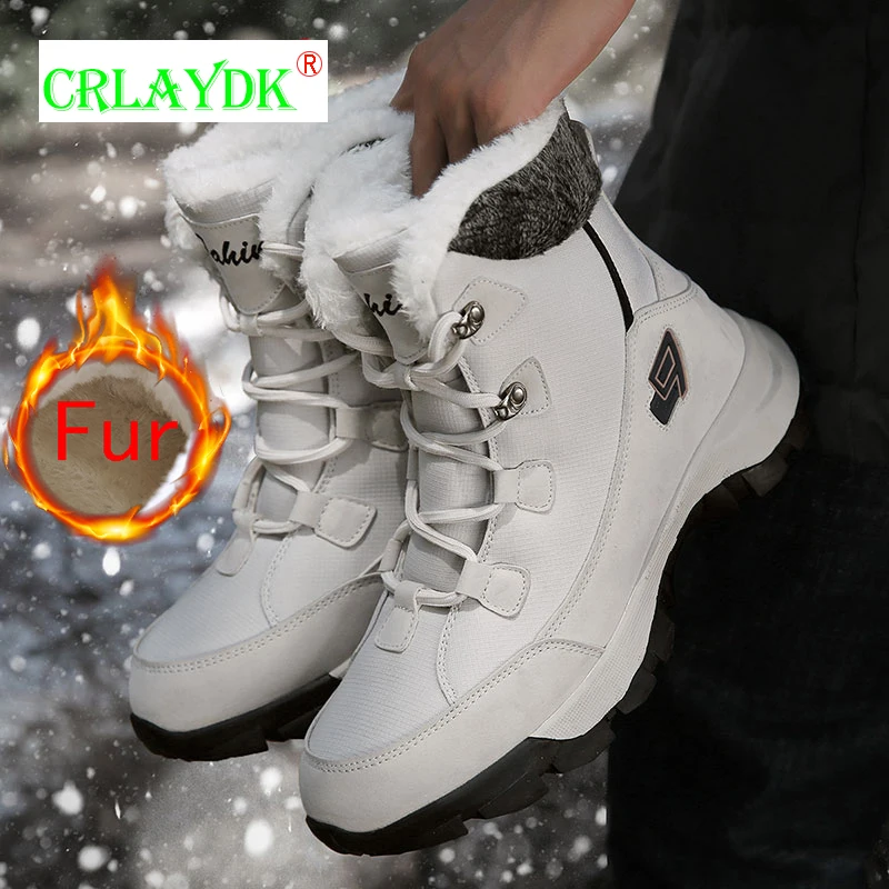 

CRLAYDK Winter Men Cold Weather Snow Boots Ankle Non Slip Fully Fur Lined Hiking Outdoor Shoes Insulated Casual Walking Booties