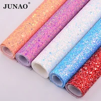 junao 2034cm glitter chunky faux artificial leather sequin fabric pu leather decorative synthetic fabric sheets leatherette