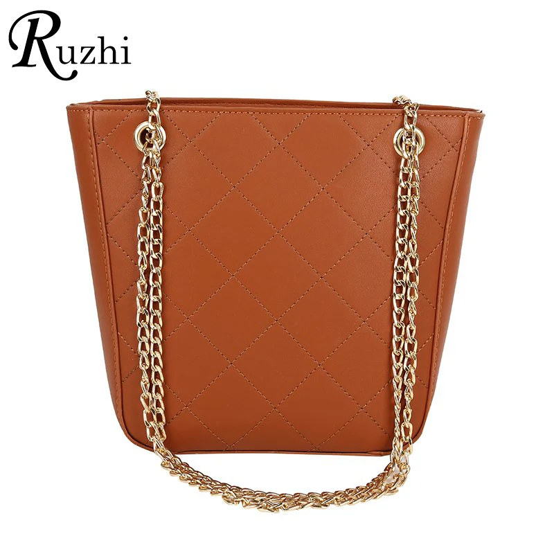 

Chain Shoulder Bags For Women New 2021 PU Leather Crossbody Bags High Quality Bag Woman Brand Fashion Diamond Lattice Bucket Bag