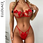 Ellolace чувственное женское белье с бантом, экзотические костюмы, открытое нижнее белье, Порно бюстгальтер, соблазнительная одежда, комплект нижнего белья с лямкой на шее