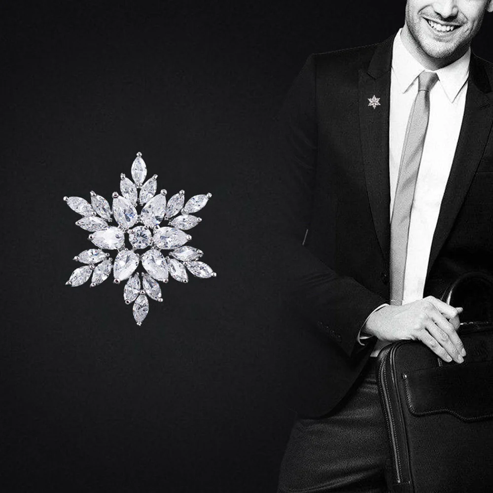 Для женщин и мужчин модные броши с фианитами в форме цветка унисекс брошь на