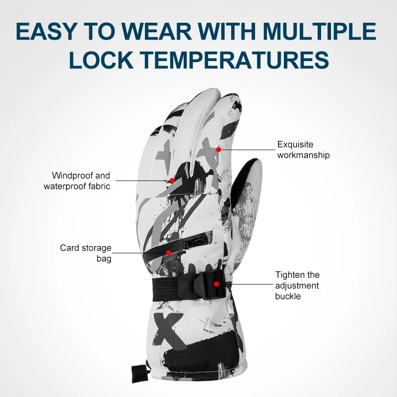 Теплые лыжные перчатки PHMAX зимние теплые для сноуборда мужские и женские