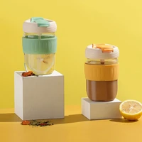new design direct drinking coffee cup portable leak proof straw milk cup high borosilicate glass mug 380ml