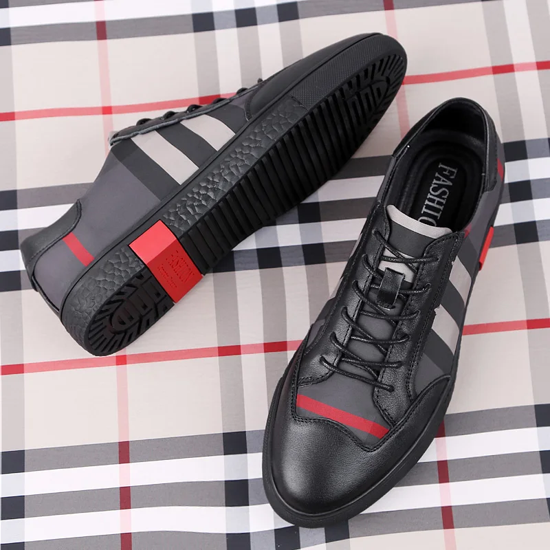 Hot Sale Skateboarding Shoes Mens Trainers Genuine Leather+Fabric Casual Lace-Up Breathable Soft Sneakers Plus Size 36-46 | Обувь