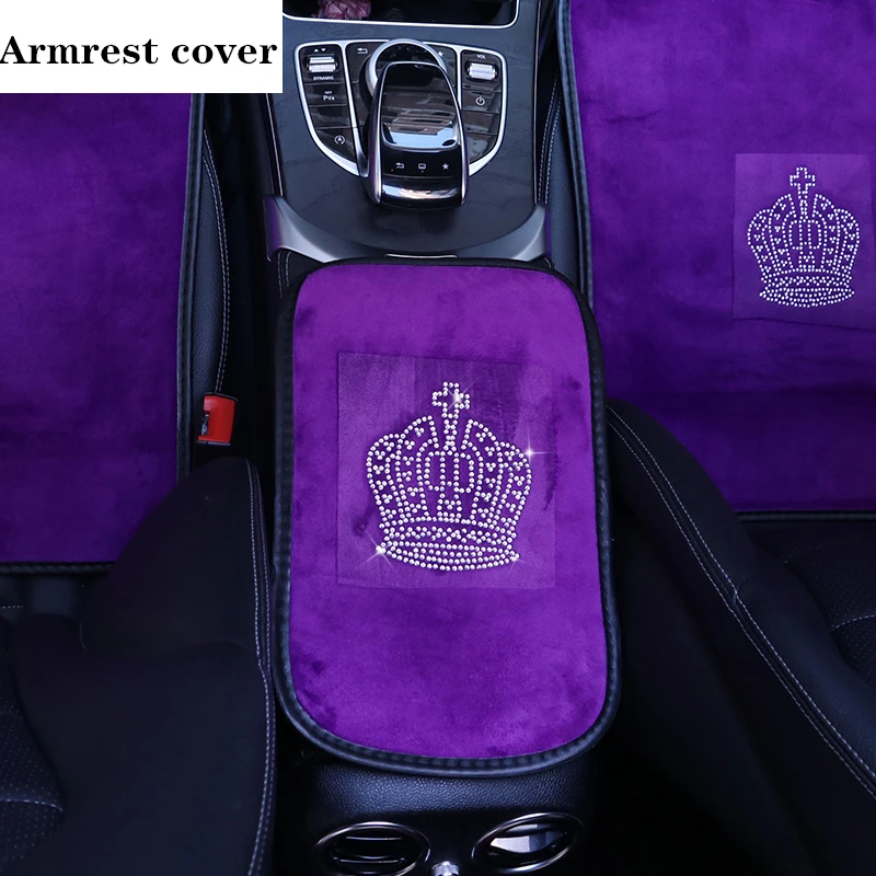 Purple Sparkle Car Seat Covers Full Set - Universal Fit Front and Rear Winter Cushions with Crystal Crown for Girls and Women image 2