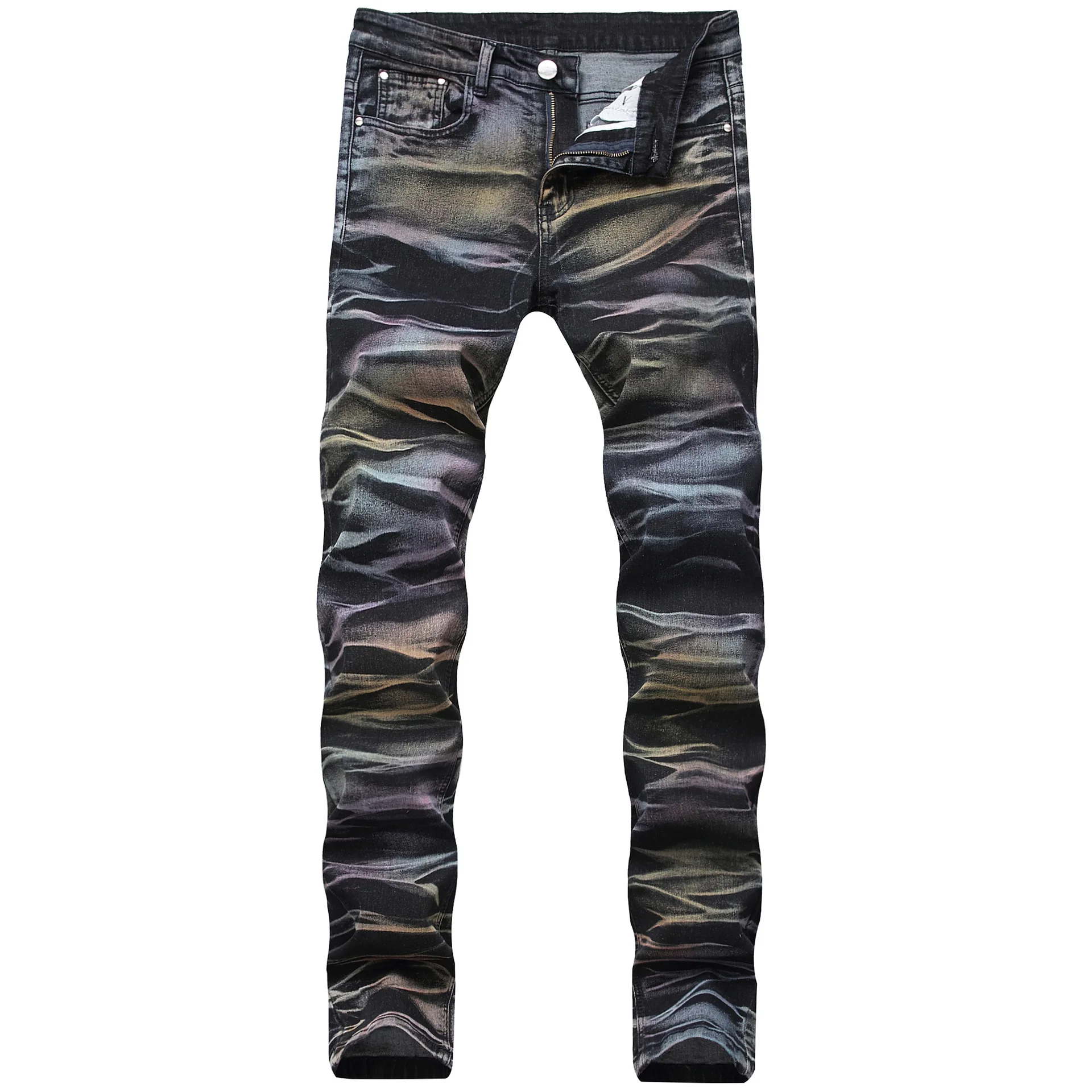 

Designer New Mens Jeans Aurora Print High Elasticity Denim Pants Men Harajuku Streetwear Trouser Male Fashion Casual Pencil Jean