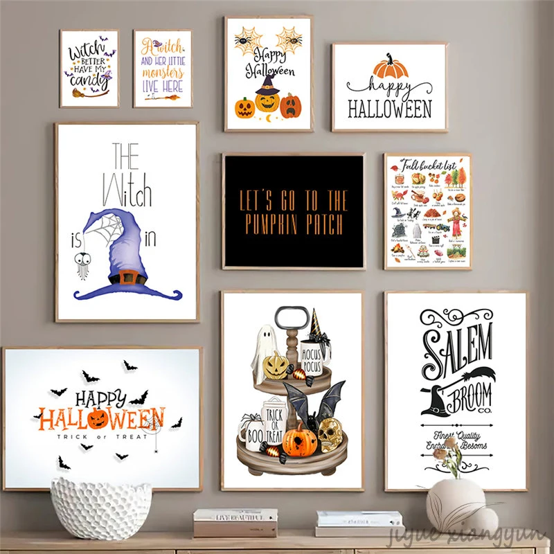 

Счастливый Хэллоуин, тыква, холст, живопись, фермерские знаки, художественные плакаты и принты, настенные художественные картины для украше...