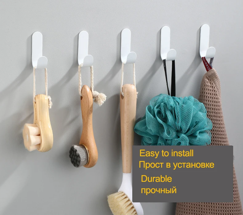 Фото 1 шт., настенная вешалка, крючок белого цвета без дрели, прочный крючок для полотенец, сумок, крюк для подвески двери, аксессуары для ванной комнаты №4