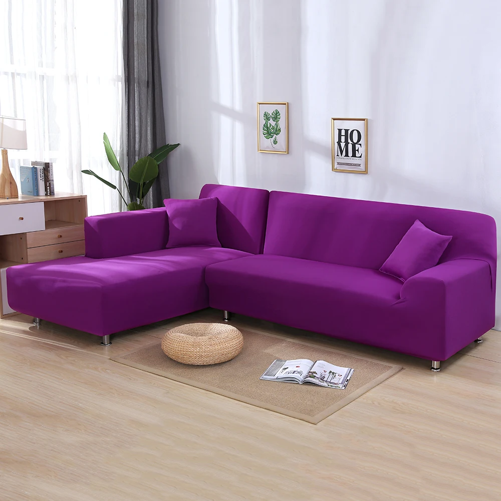 purple Сплошной цвет 2 шт. Чехлы для углового дивана гостиной стрейч эластичный l-образный чехол для дивана Универсальный шезлонг чехлы - Цвет: purple