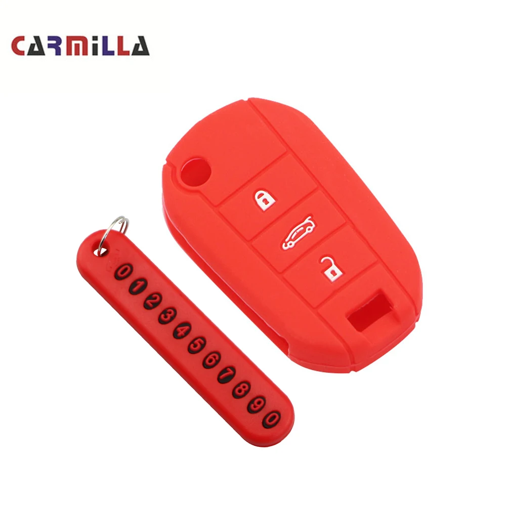 

Carmilla 3 кнопки силиконовый чехол для ключей телефонный номер брелок для Peugeot 2008 2014 2015 2016 2017 2018 2019 аксессуары