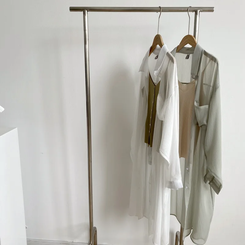 Summer 2020 New BF Style Loose Simple Pocket Design Long Shirt Sun Proof Women Blouses Korean Fashion Clothing