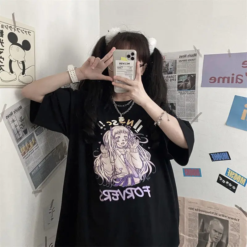 

Summer Street Print Short Sleeve O-neck T-shirt Women Harajuku Japan Style Sweet Cute Girls Tops Tee Women Shirts Kpop