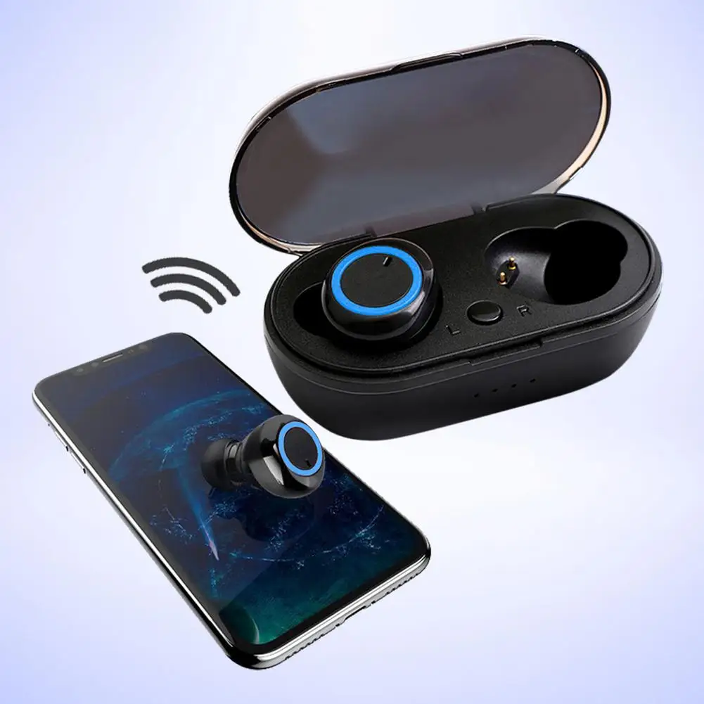 Беспроводные стерео наушники TWS водонепроницаемые Bluetooth с микрофоном синие зуб