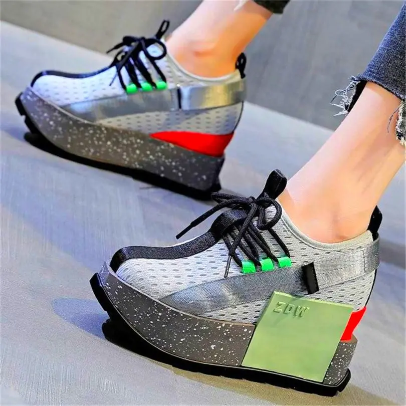 

Fashion Sneakers Women's Cotton Blend Increasing Height Platform Wedge Boots High Heels Creepers Oxfords Party Pumps Lace up
