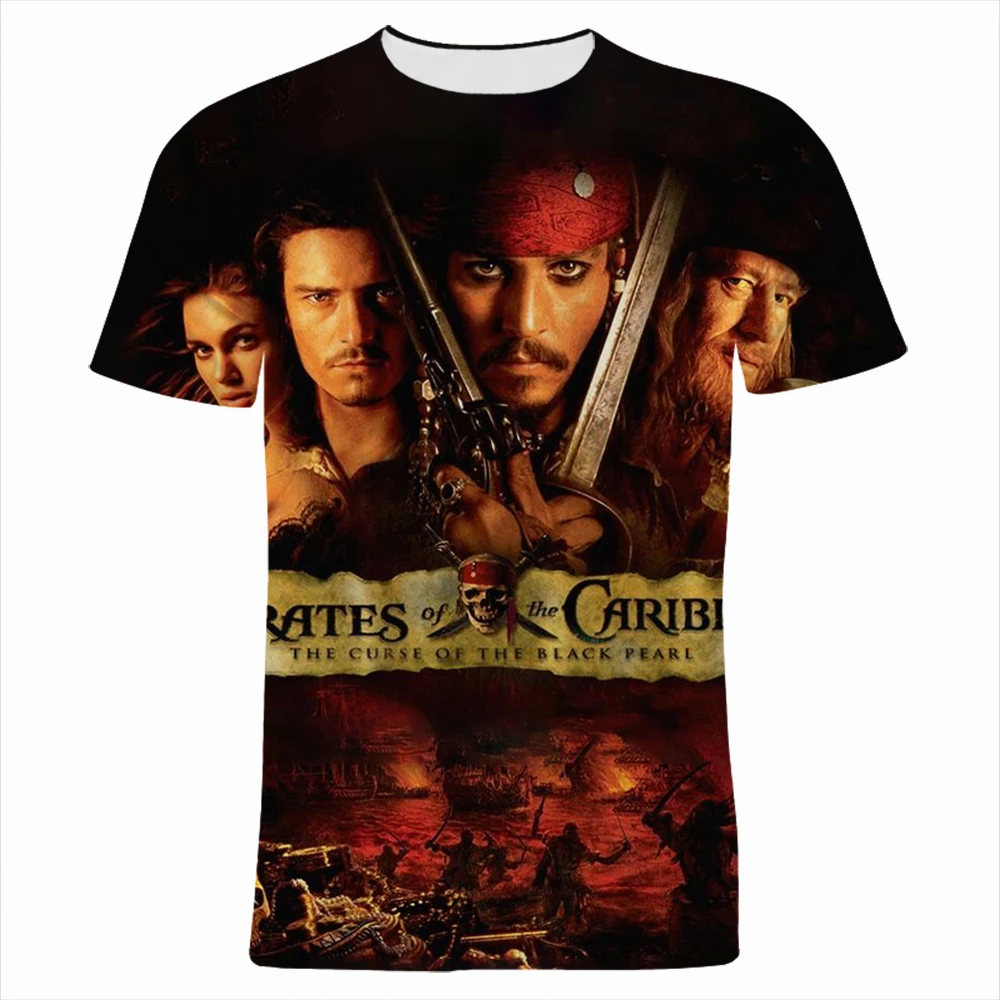 

Disney Movie Men's T Shirt Summer Pirates Of The Caribbean Boy Girl Kids Tee Shirts Fashion Streetwear Women Clothes