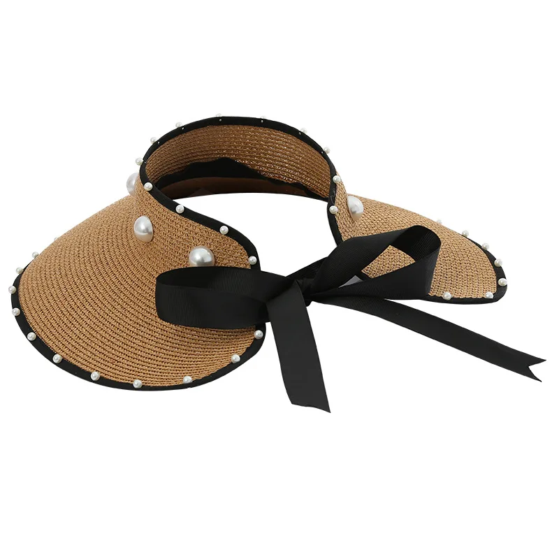 

New Fashion Pearl Bow Summer Straw Hats Women Empty Top Sun Hat Ladies Beach Panama Hats For Girls Gorros