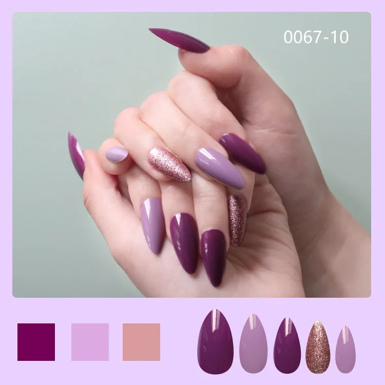 

24PC/set Fake Nail Pieces Almond Nail Art Patches Onion Powder Nail Decoration Art Bag Packaging Waterproof