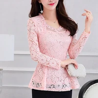 ladies tops lace women clothing pink blusas 2021 new lace shirt tops female elegant long sleeve lace women blouse shirt 117f