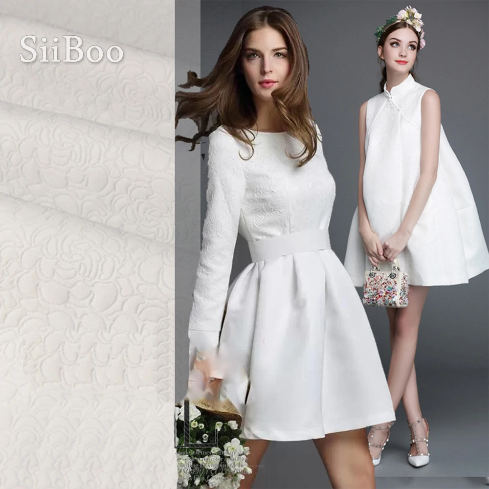 Американский стиль белый цветочный жаккард мягкая ткань для платья пальто