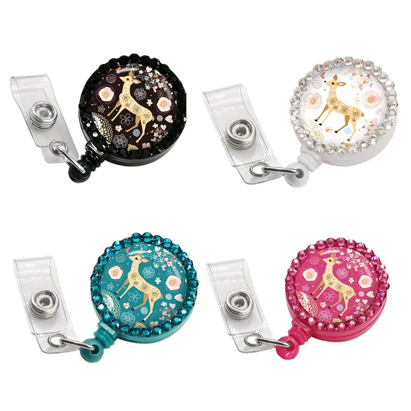 

1PC Animal Deer Cute Elk Retractable Easy-pull Buckle Anti-Lost Clip Easy-pull Key Ring Nurse ID Name Card Badge Holder Gifts