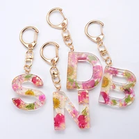 trendy dried flower letter keychain creative colorful 26 english letter resin initial handbag keyring accessories for women
