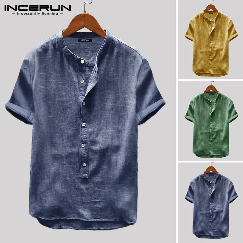 

2022 Mens Shirt Summer Loose Short Sleeve Solid Color Street Blouse Fashion Casual Shirts Camisas Hombre Harajuku S-5XL INCERUN