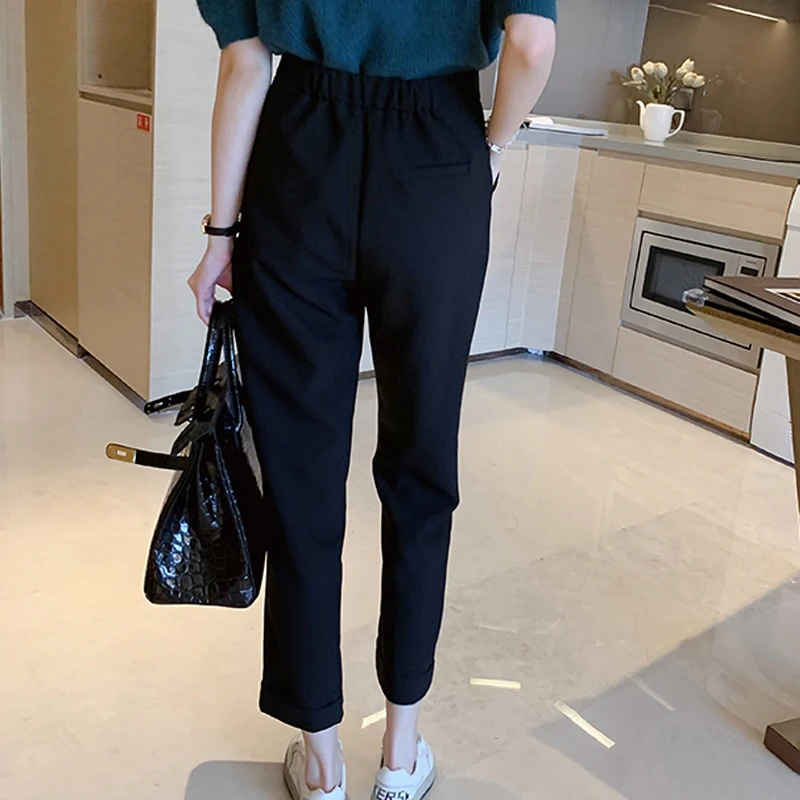 

Limiguyue Spring Office Ladies Slim Suit Pants High Waist Cotton Pockets Women Harem Pants Autumn Workwear mujer pantalones K568