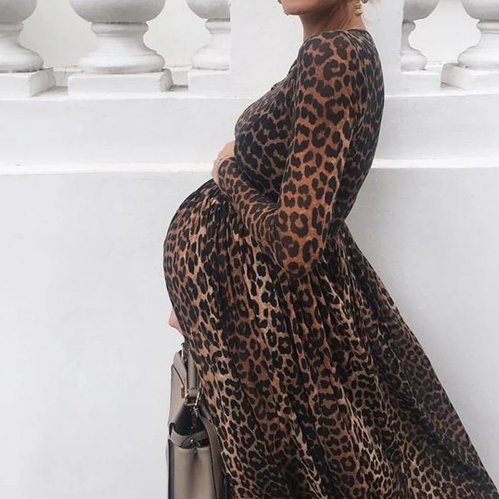 Платье для беременных Материнство Одежда женское леопардовое платье с длинным