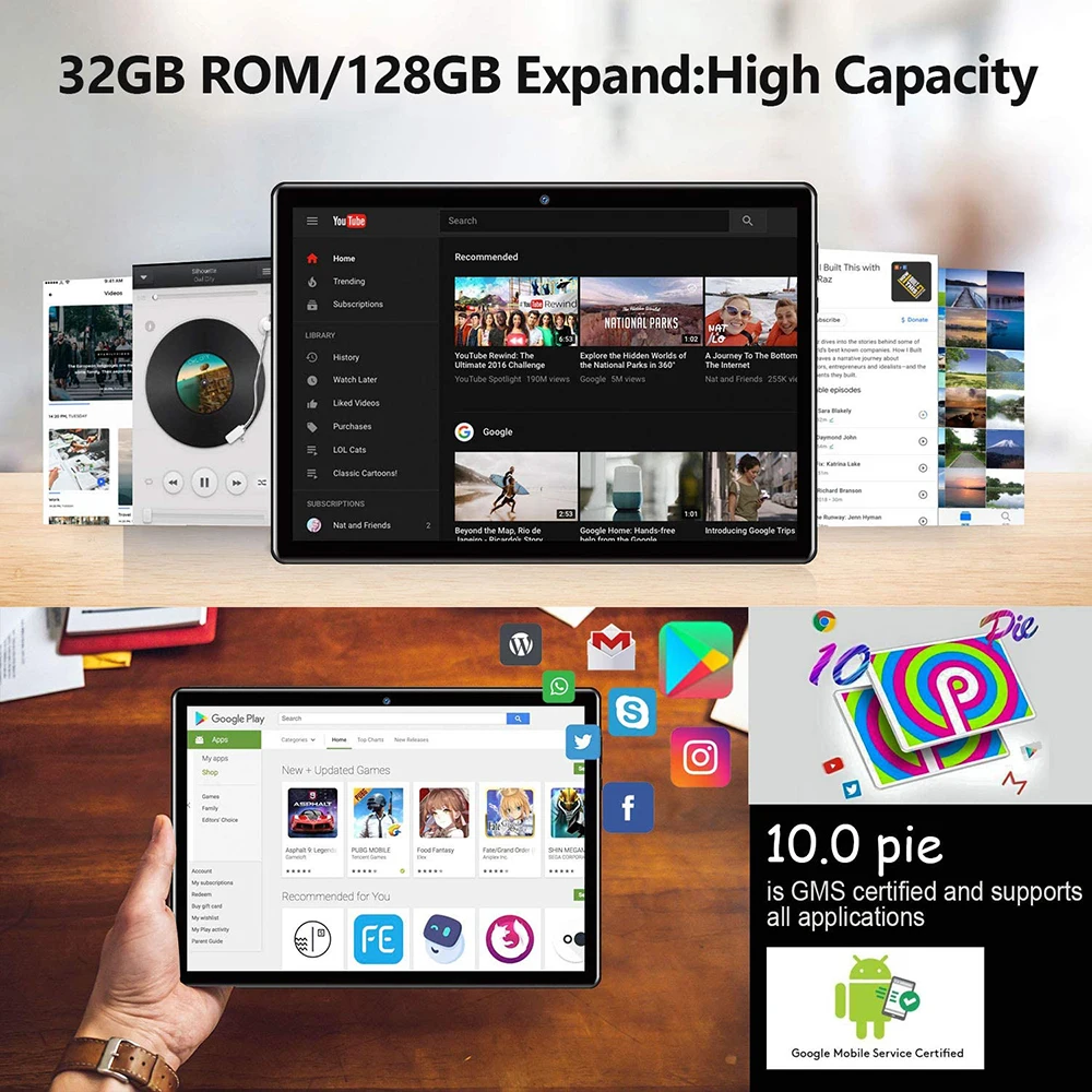 Newest 10 inch Android 10.0 Tablet PC IPS HD Screen Multi-Touch Octa Core 6GB+32GB Dual Camera Bluetooth WiFi GPS 10.1