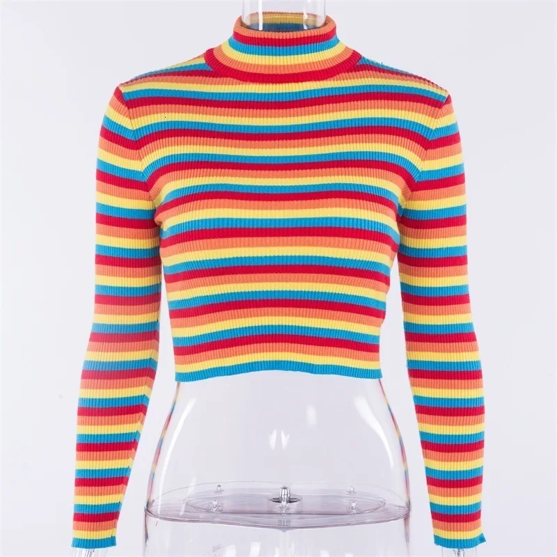 Хлопковый свитер Женский водолазка тонкий цветной с длинным рукавом укороченный