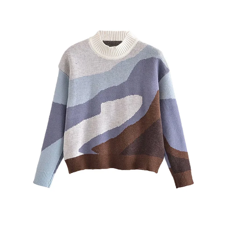 

Knitted Women Pullover Sweaters Winter Japanese Style Vintage Contrast Panelled Loose Long Sleeve Tops Outwear Casual Jumper