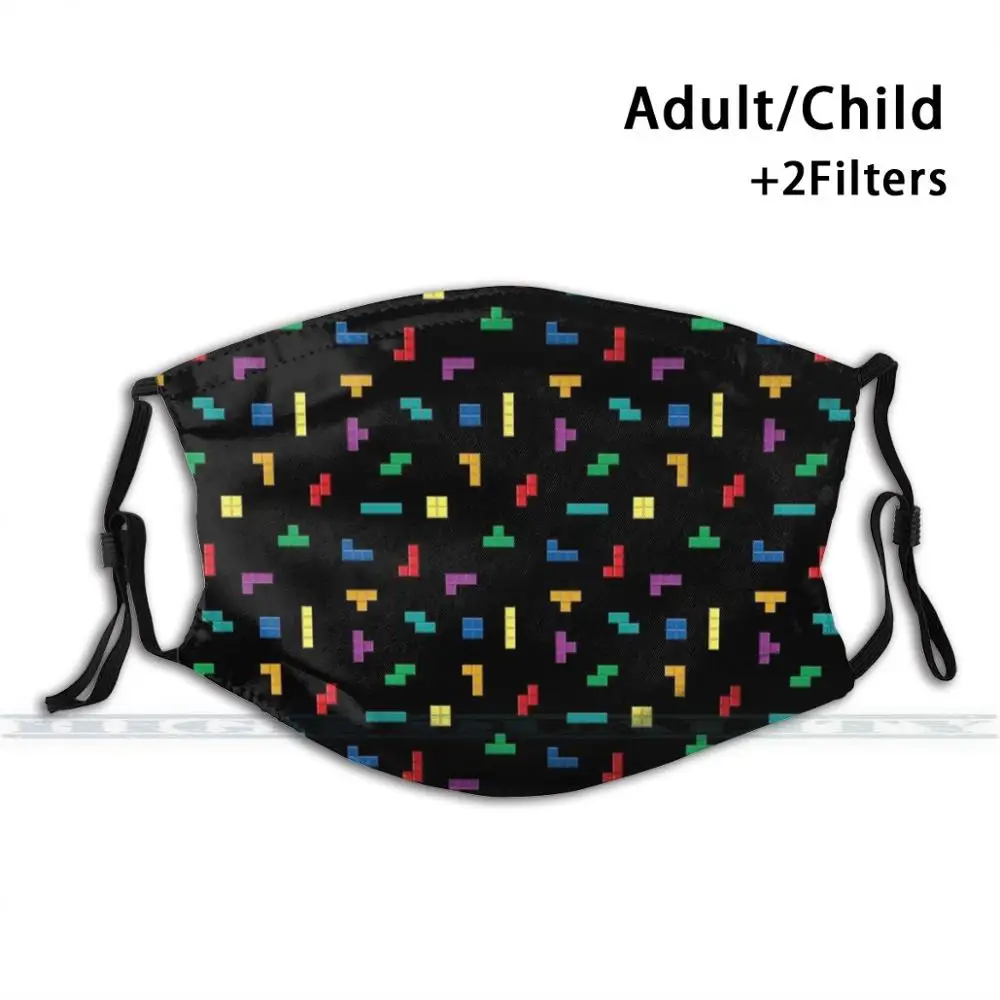

Tetris Block Pattern Custom Design For Adult Kids Anti Dust Filter Diy Cute Print Washable Mask Tetris Vintage