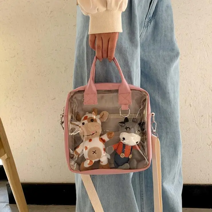 

New Wild Transparent Jelly Bag INS Cartoon Girl Shoulder Diagonal Bag Cute Student Handbag Messenger Bag Canvas Small Bag