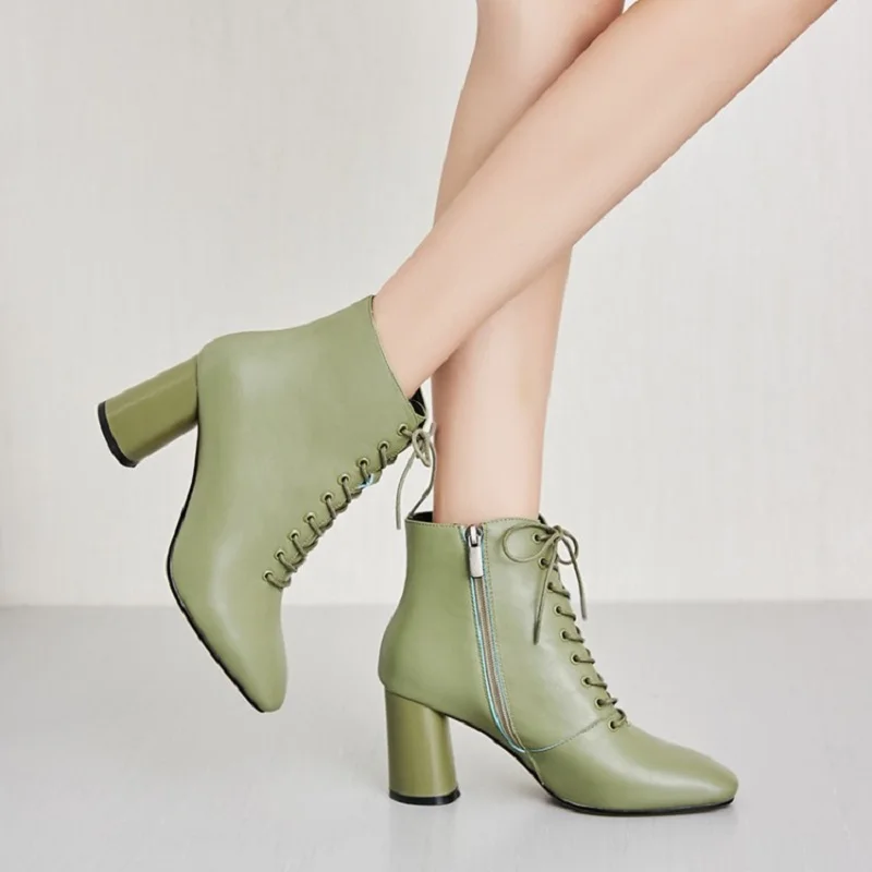 Женские ботинки из натуральной кожи на квадратном каблуке размеры 3 10 5|shoes woman|shoe