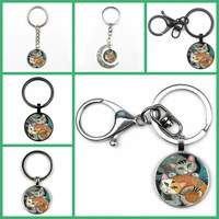 fashion cute two cat photo key ring men and women quality car bag charm pendant key ring convex glass crystal gift key chain kid
