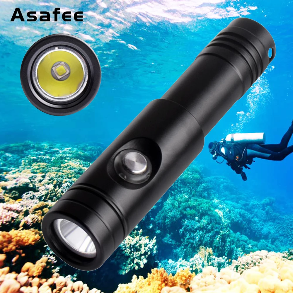 Asafee DIV12S резервного копирования для дайвинга фонарь Cree XM-L2 U4 светодиодный Дайвинг вспышки светильник Водонепроницаемый Дайвинг светильник мини подводного погружения фонарь