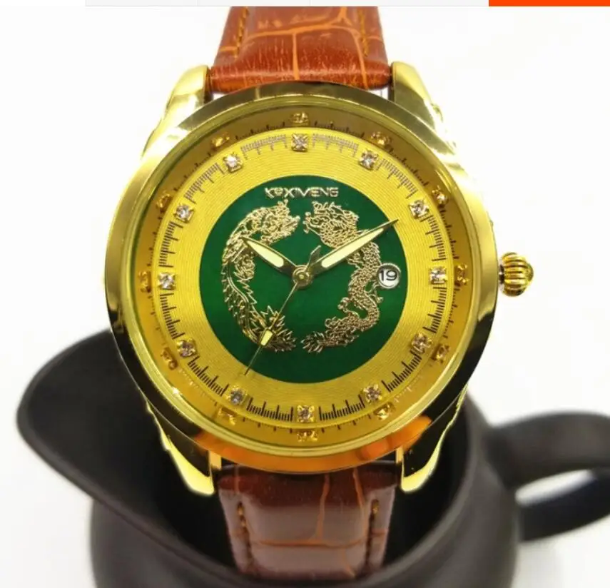 Модные трендовые мужские часы Longfeng Chengxiang с 3D рельефом Jadeiters нефритом в корейском