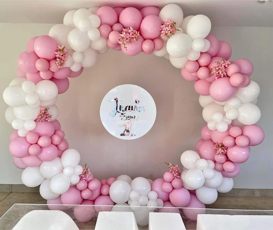 

140 Pcs Macaron Pink Balloon Garland Arch Kit Macaron White Balloon Decoration for Wedding Baby Birthday Home Party