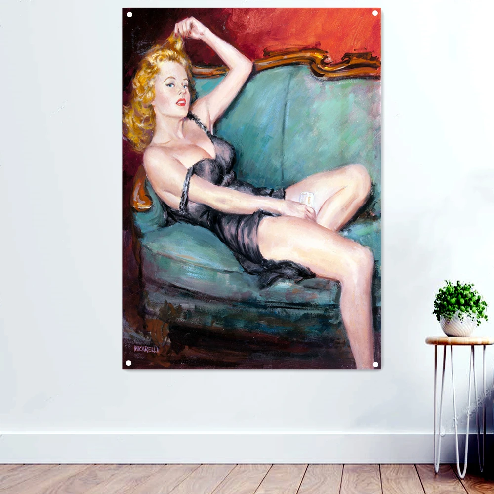 

Retro Girl License Banner Pin Up Poster Vintage Sexy Girl Canvas Painting Artwork Gift Pinup Wall Art Bar Pub Club Home Decor D4