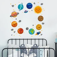 solar system planet cartoon wall stickers childrens room decoration set of 5 pieces nursery kids bedroom pattern for home