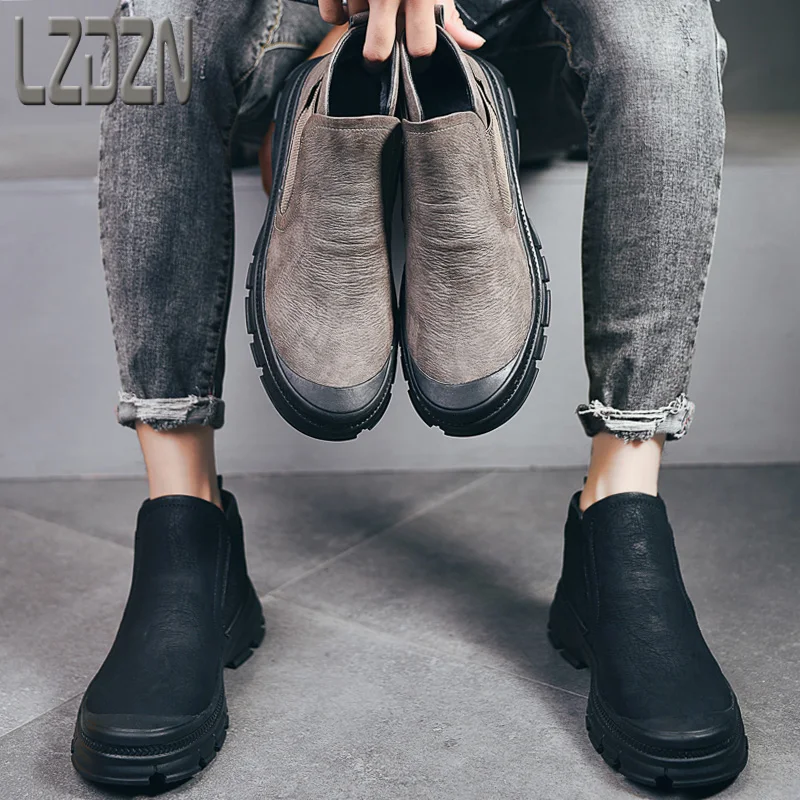 Зимняя мужская обувь без шнурков, повседневные кожаные хлопковые теплые и  бархатные китайские зимние ботинки с высокой талией, кашемировые ботинки на  одной ножке | AliExpress