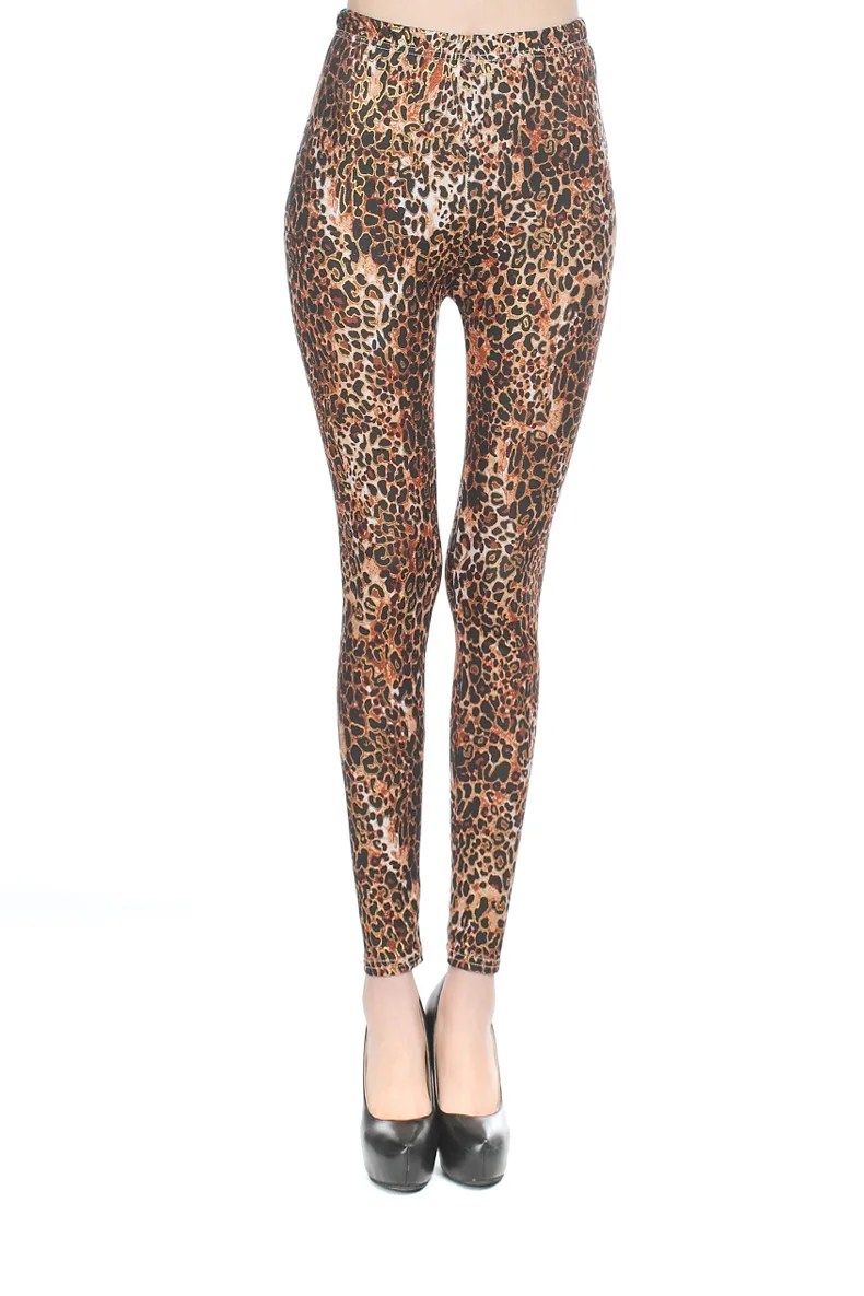 Женские леопардовые леггинсы зимние из полиэстера с высокой талией и принтом