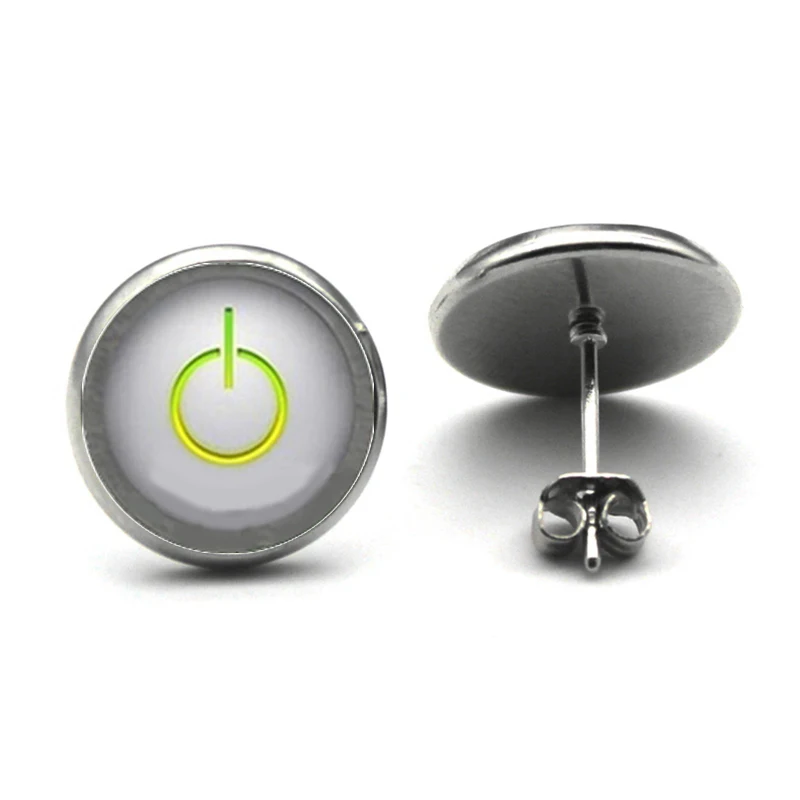 Switch Neon Ear Nail Computer Button Power Earrings Jewelry Glass Stud Cabochon Creative Gift | Украшения и аксессуары