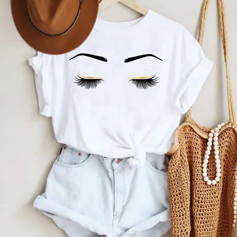 

Women Mujer Camisetas Simple Eye Eyelash Fashion Cartoon Summer Lady Print Tee Graphic T Top Female Tshirts Clothes T-Shirt