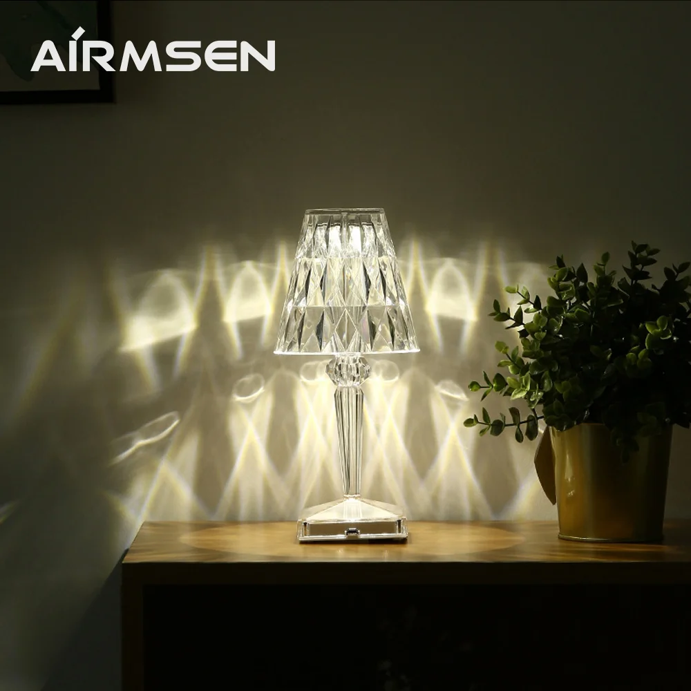 

LED Diamond Trichromatic Table Lamp USB Rechargeable Acrylic Decoration Lamp For Bar Bedroom Bedside Crystal Gift Night Light