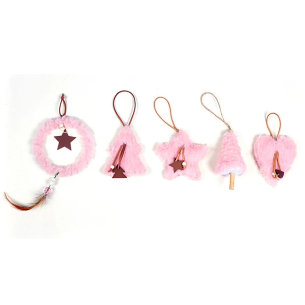 Pink1 5 шт./компл. креативная плюшевая Рождественская елка подвесная подвеска розовое Белое Сердце Звезда перо с принтом Рождественское украшение для дома - Цвет: Pink1