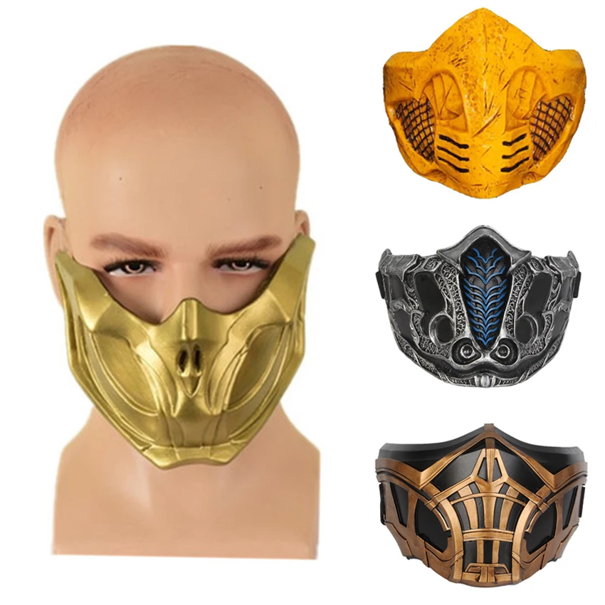 

Mortal Kombat 11 маска скорпиона латексная полумаска для мужчин Хэллоуин косплевечерние Вечеринка Реквизит