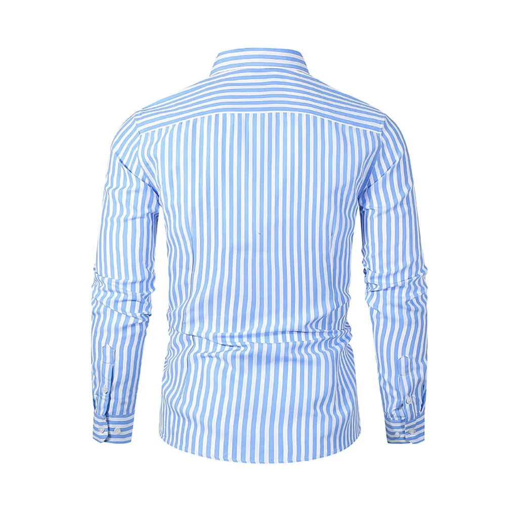 Мужская рубашка в полоску на осень и зиму повседневные облегающие полосатые