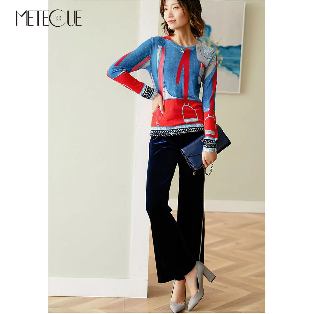 100% шерсть женские джемперы 2019 Осень Зима Мода с принтом длинный рукав женский