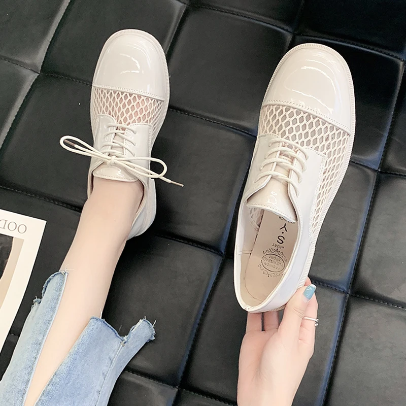 

Shoes Woman 2021 Modis Casual Female Sneakers British Style Oxfords Round Toe Flats New Cute Preppy Leather Breathable Dress